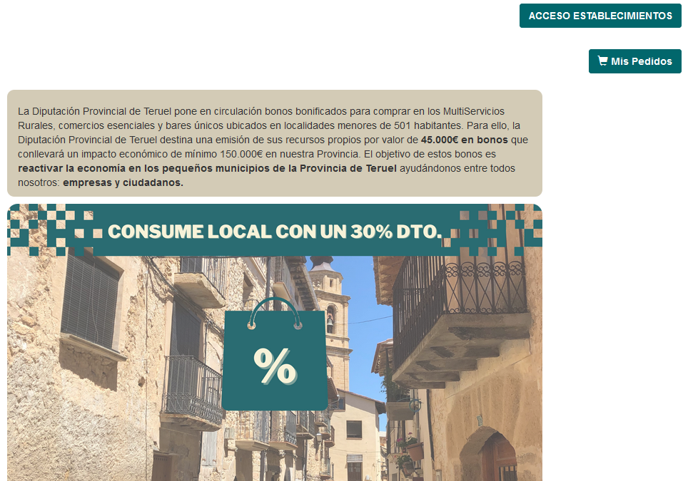 Nueva campaña de bonos de reactivación económica con 45.000€ para impulsar el consumo en el comercio rural